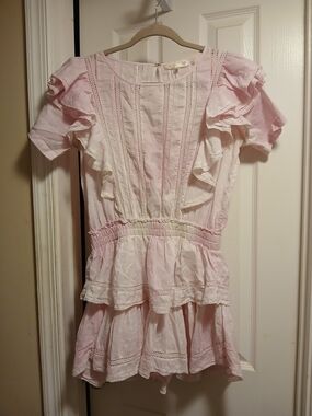 Love SHACK Fancy Tie Dye Dress Mini W.ruffles Light Pink/white Sz.S